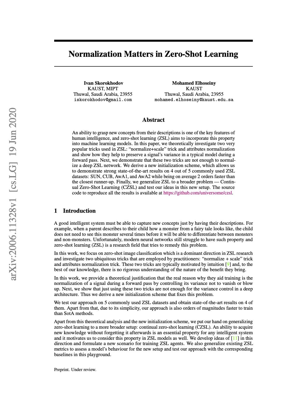 Class Normalization for (Continual?) Generalized Zero-Shot Learning